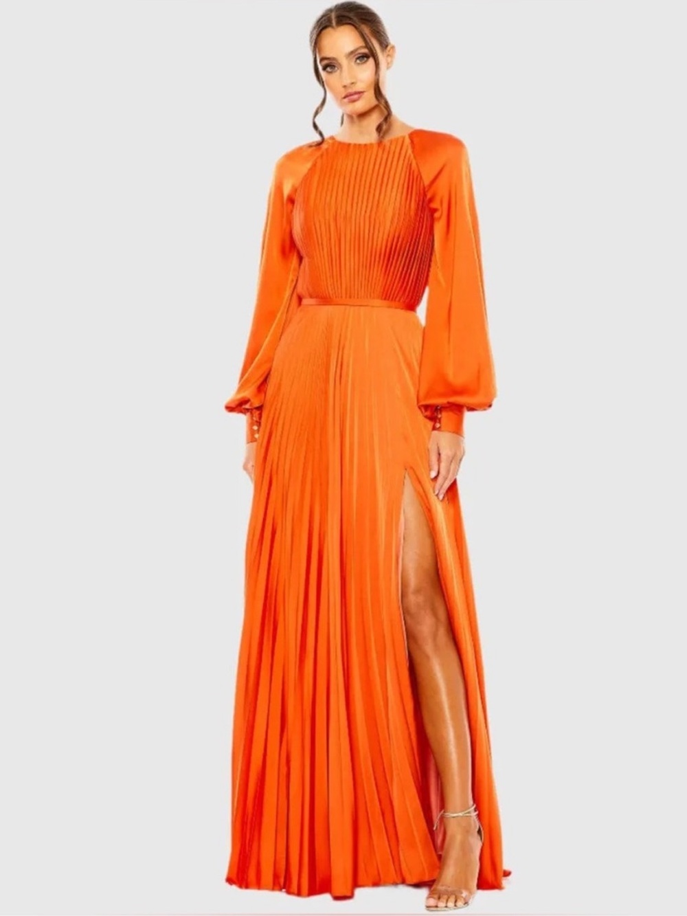 MAC DUGGAL IENA Sunset Orange Pleated High Neck Gown • Size 8 • NWT